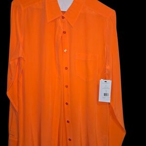 Vibrant Orange Blouse with Silky Texture and Long Sleeves